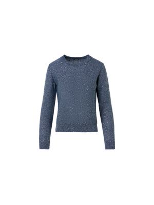 Designer Strickpullover aus Leinen-Baumwolle mit Mikropailletten - Blau