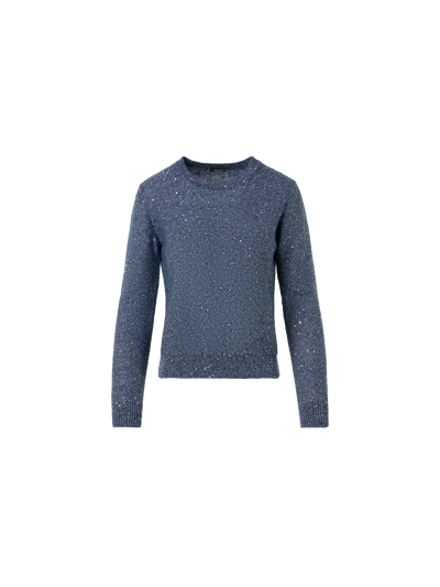 Designer Strickpullover aus Leinen-Baumwolle mit Mikropailletten - Blau