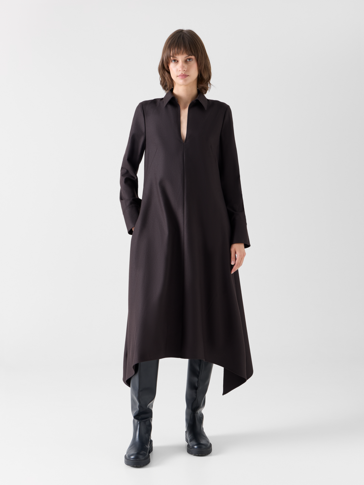 Designer Lockeres Midikleid aus Flanell mit Zipfelsaum - Braun #editorial
