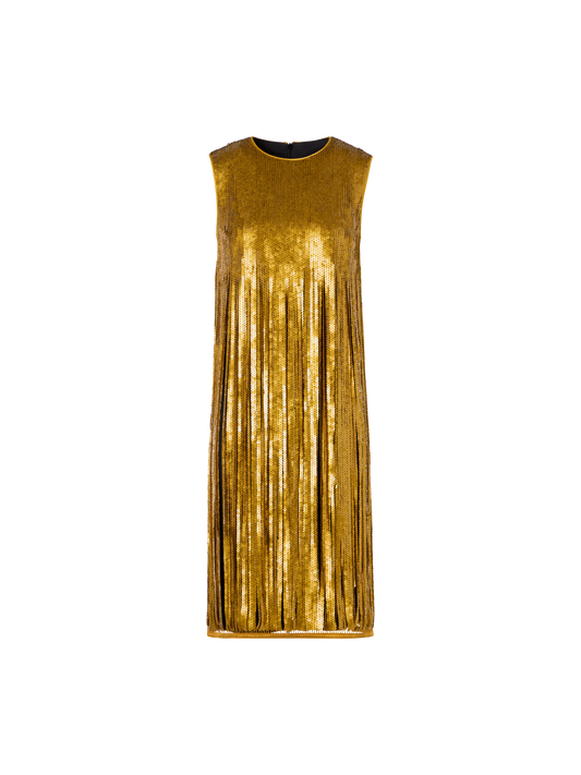 Designer Minikleid mit Paillettenfransen - Gold