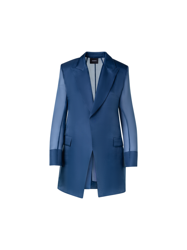 Designer Lange Seidenjacke mit halbdurchsichtigen Ärmeln - Blau