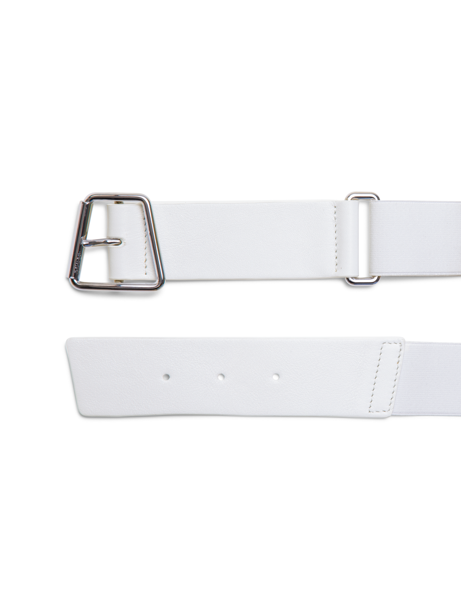 Designer Elastischer Ledergürtel mit Trapez-Schnalle - Weiss