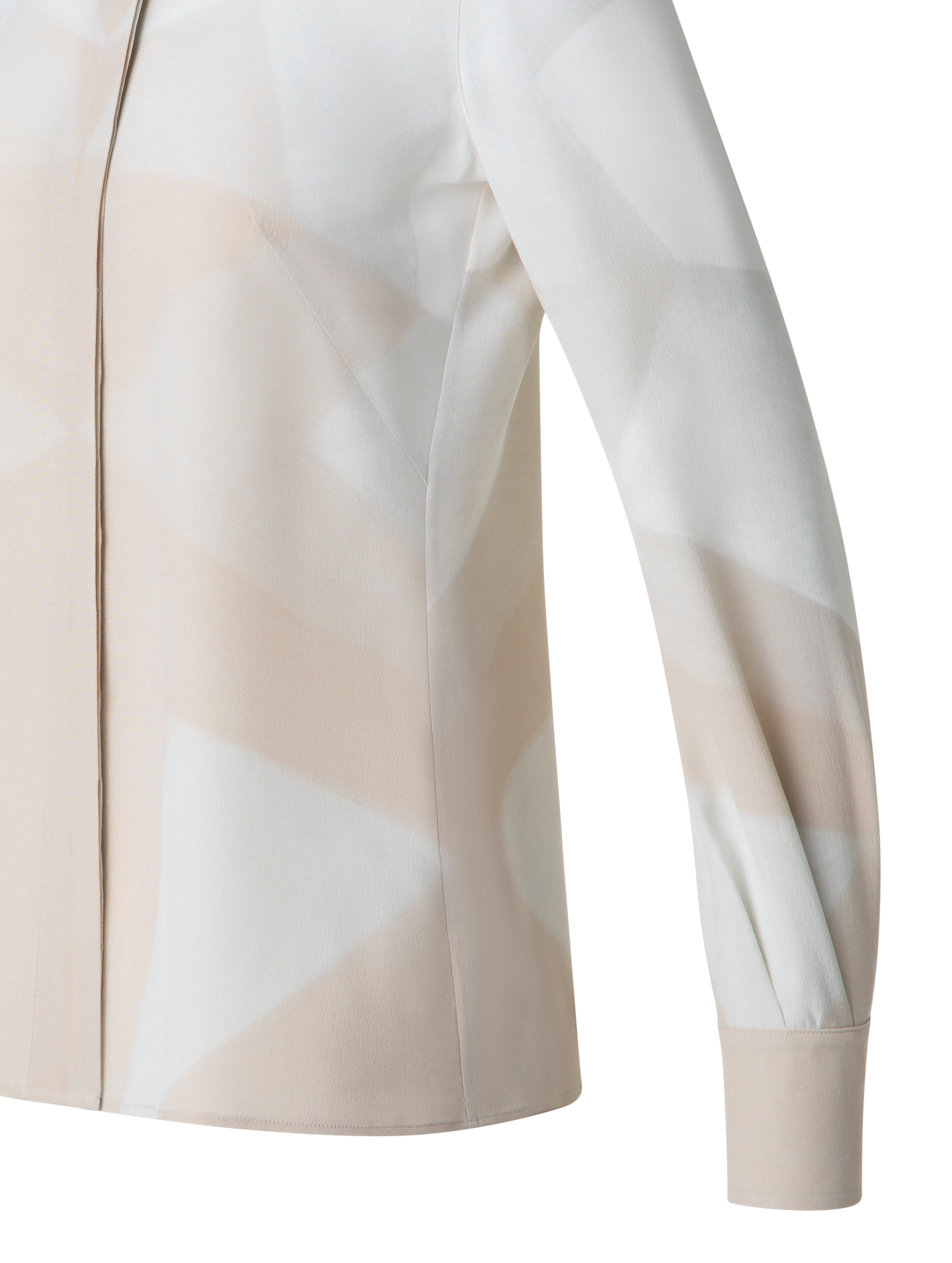 Designer Seidenbluse mit Chiaroscuro Druck - Bunt - Ecru - Beige - Weiss