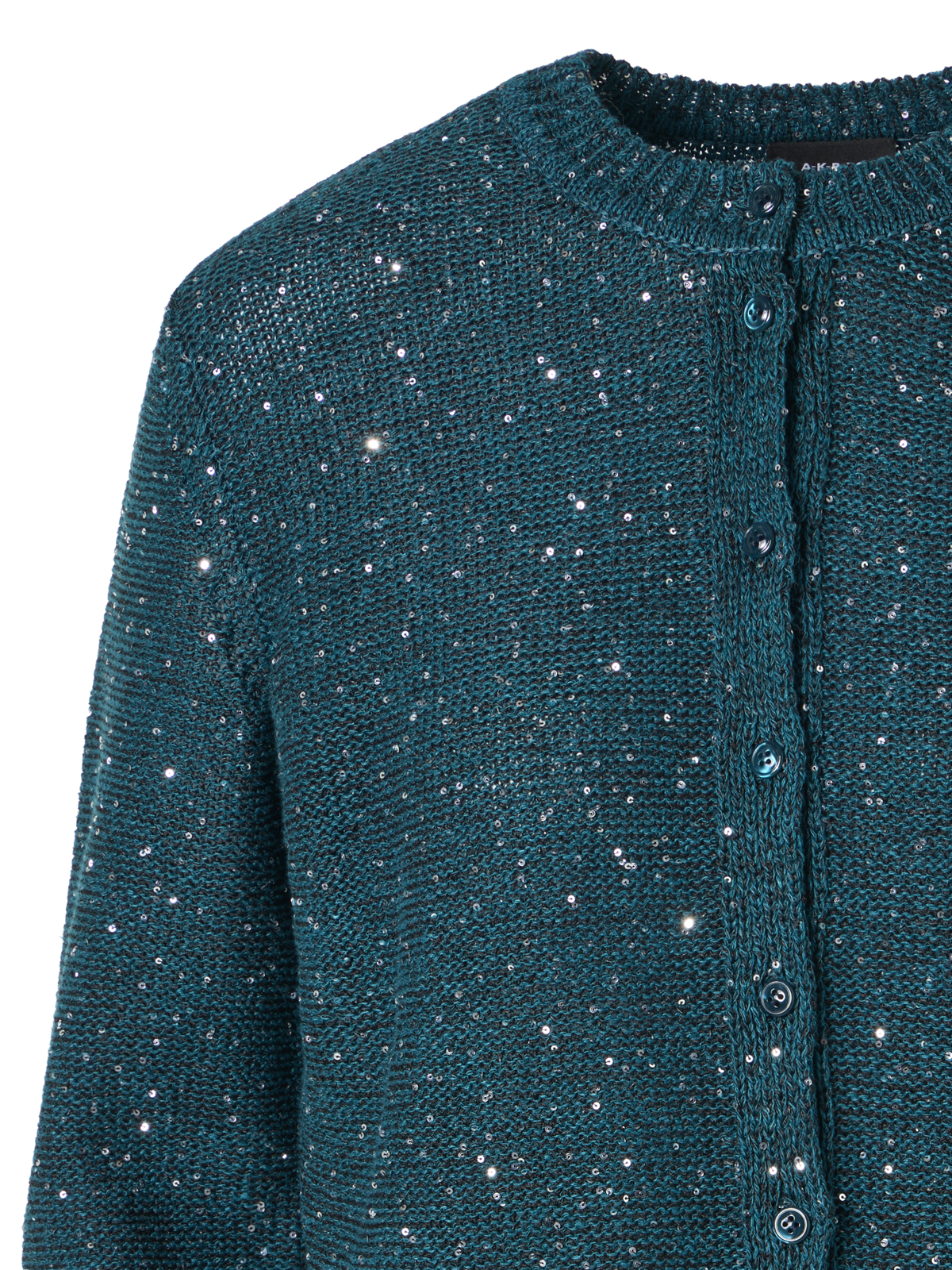 Designer Cardigan aus Leinen-Baumwolle mit Mikro-Pailletten - Grün