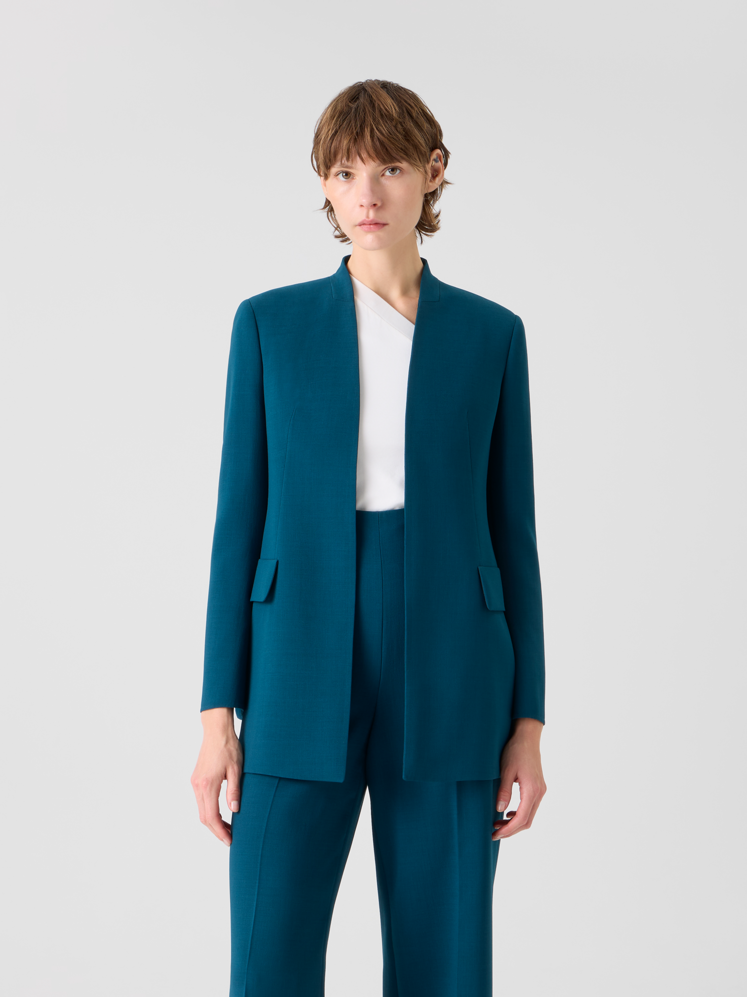 Designer Alvar Jacke im Cardigan-Stil aus Woll-Doubleface - Grün 