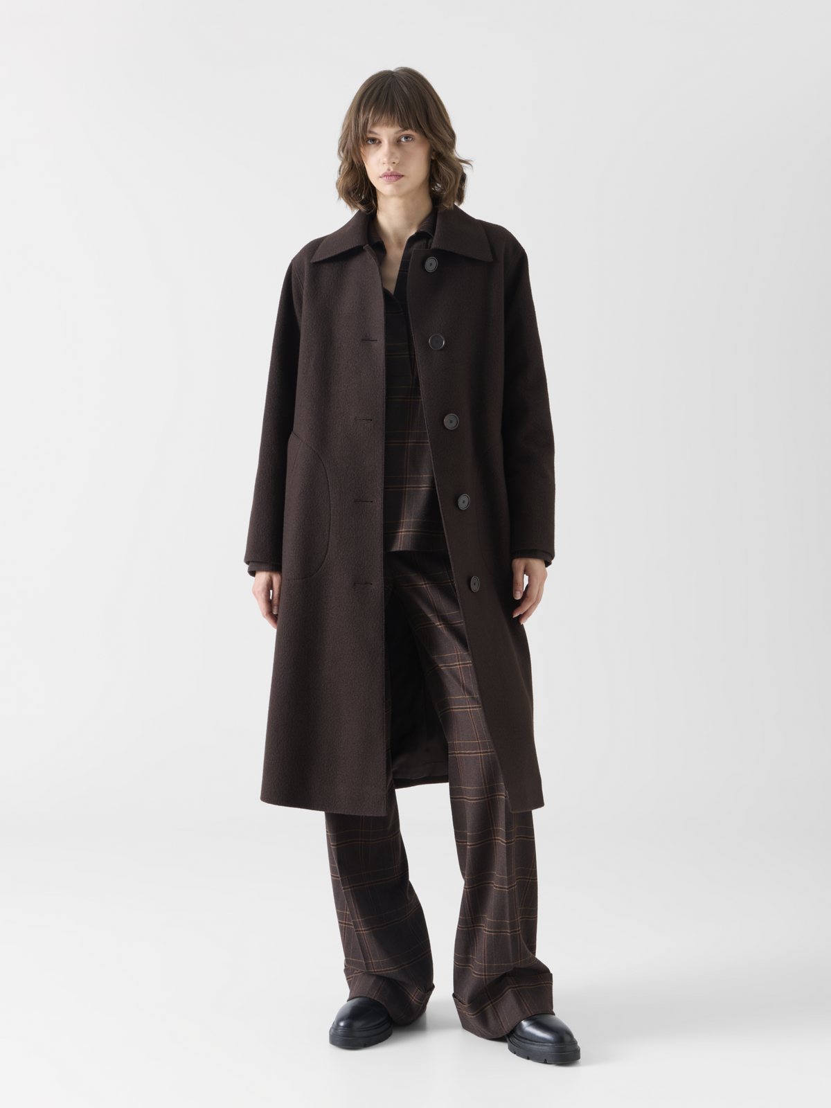 Designer Langer Car Coat in Heavy Taglio Vivo - Braun #editorial