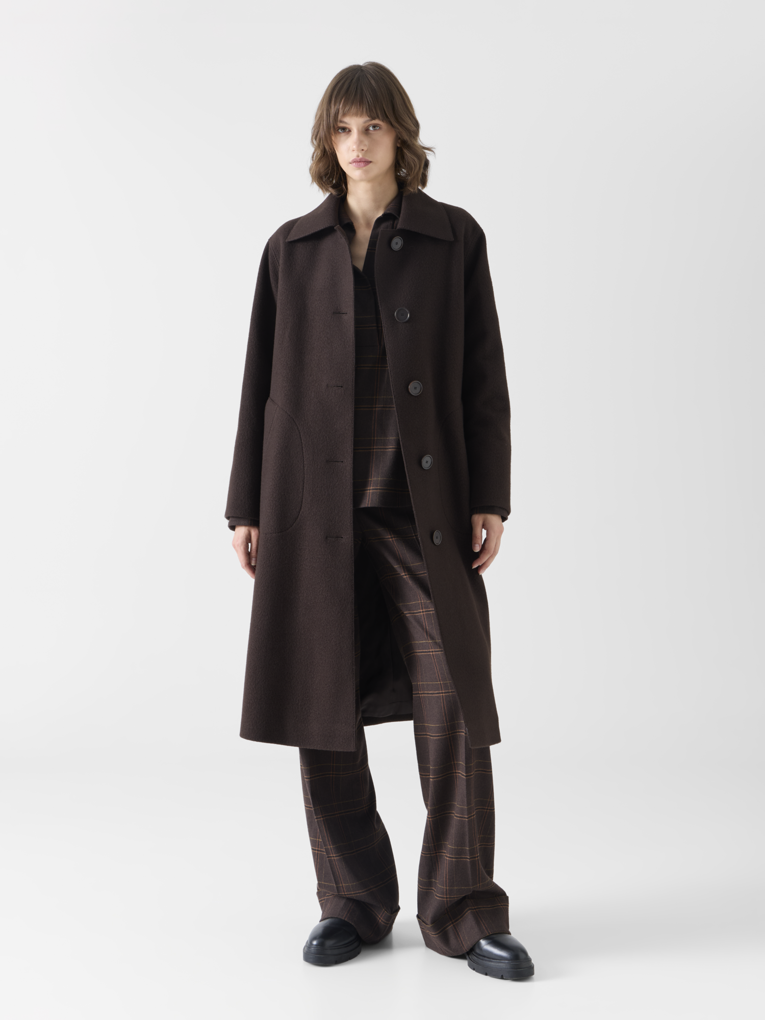 Designer Langer Car Coat in Heavy Taglio Vivo - Braun 