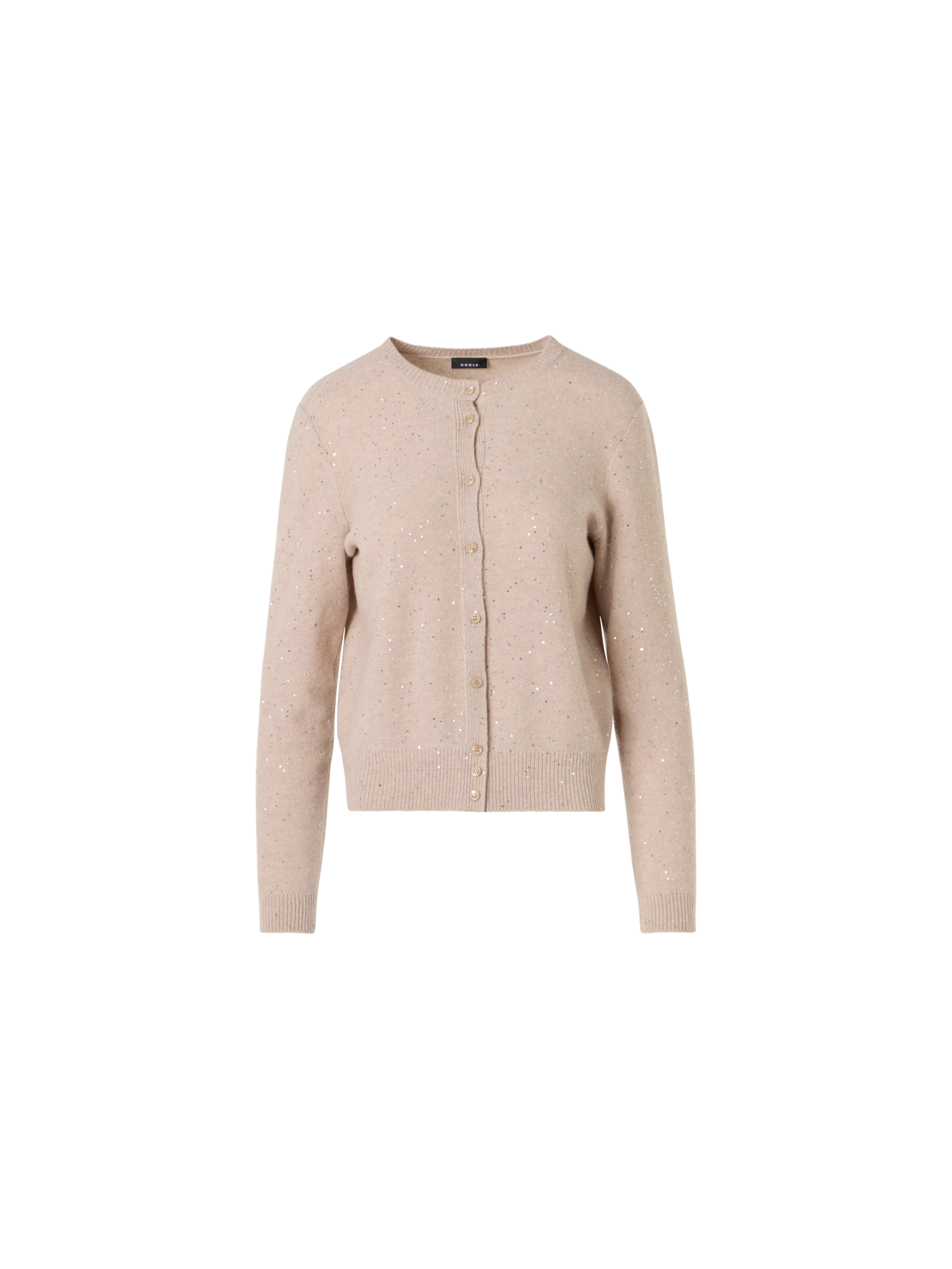 Designer Langärmelige Strickjacke aus Woll-Kaschmir - Beige