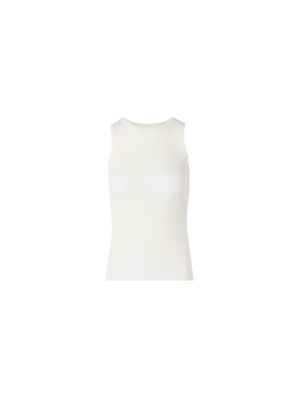 Designer Ärmelloses geripptes Seidenstrick-Top - Ecru