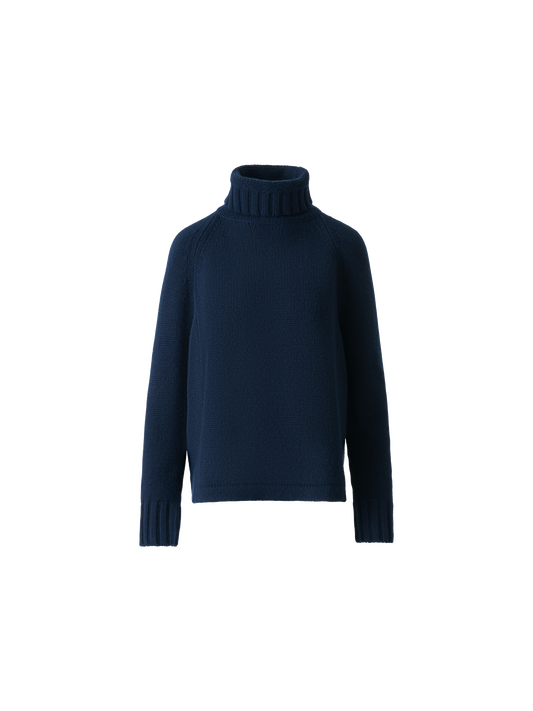 Designer Boxy Kaschmir Rollkragen Pullover - Dunkelblau - Blau