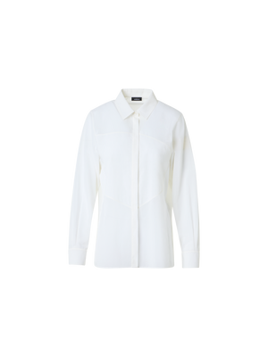 Designer Baumwollbluse mit Polygon-Einsatz - Weiss