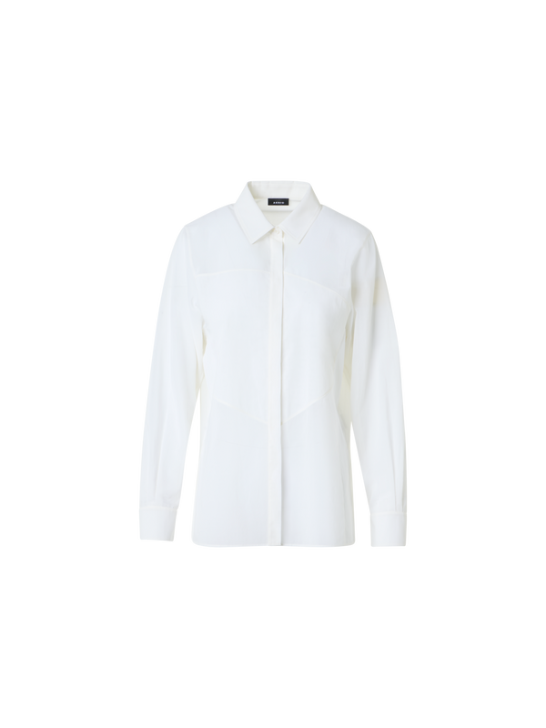 Designer Baumwollbluse mit Polygon-Einsatz - Weiss