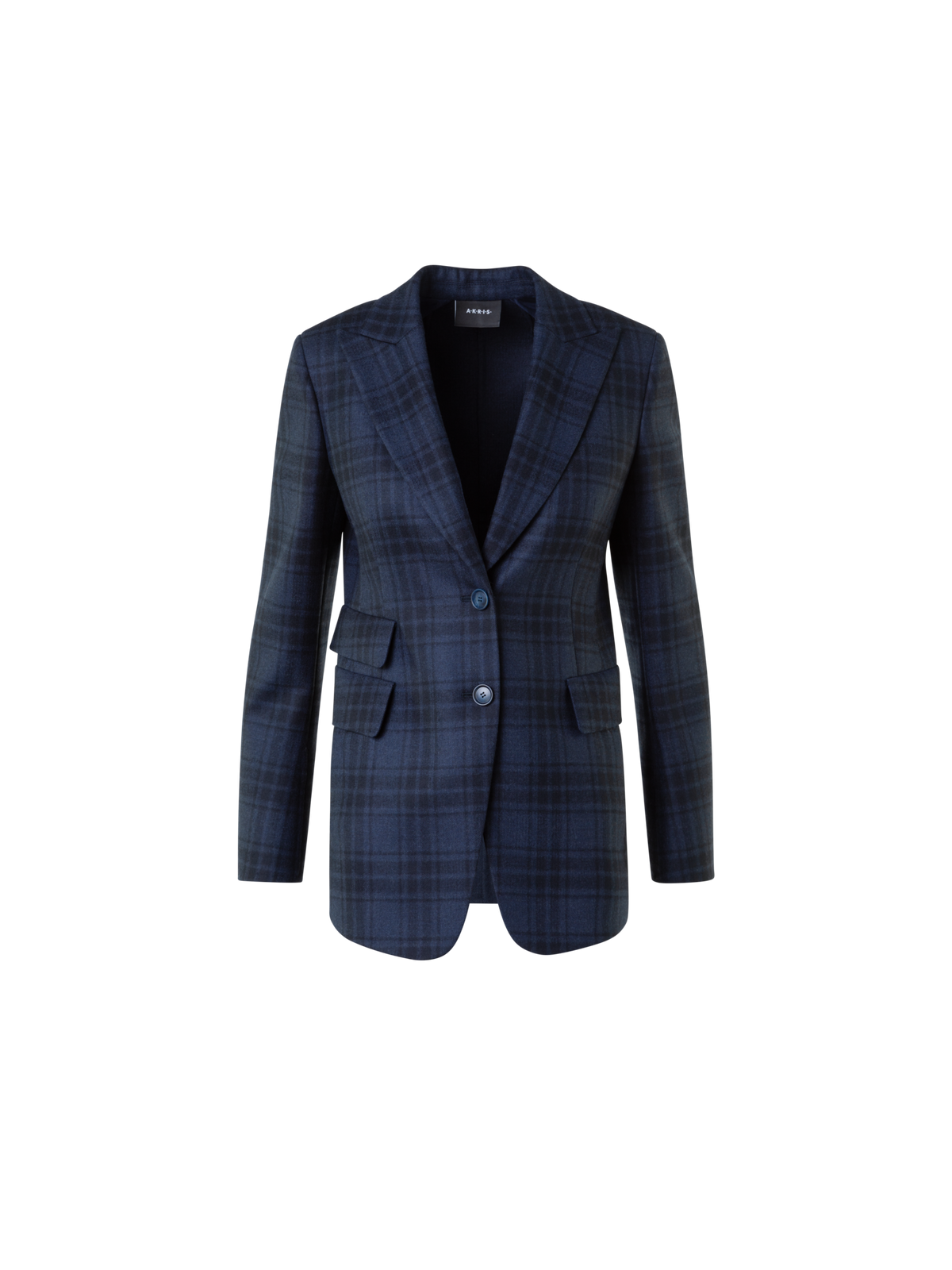 Designer Langer Doubleface Karo Blazer - Dunkelblau - Blau