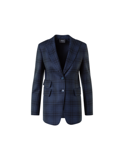 Designer Langer Doubleface Karo Blazer - Dunkelblau - Blau