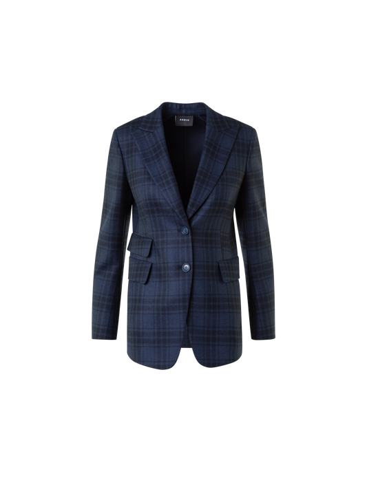 Designer Langer Doubleface Karo Blazer - Dunkelblau - Blau