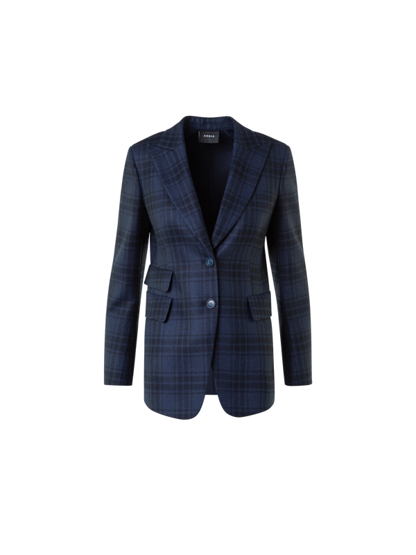 Designer Langer Doubleface Karo Blazer - Dunkelblau - Blau