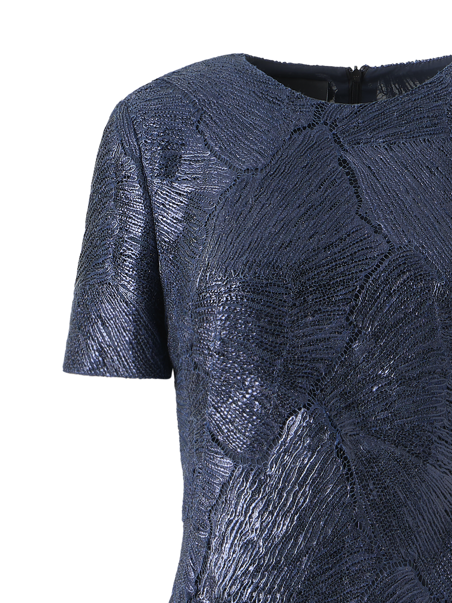 Designer Abendkleid aus lackierter Meeresfächer-Spitze - Dunkelblau - Blau