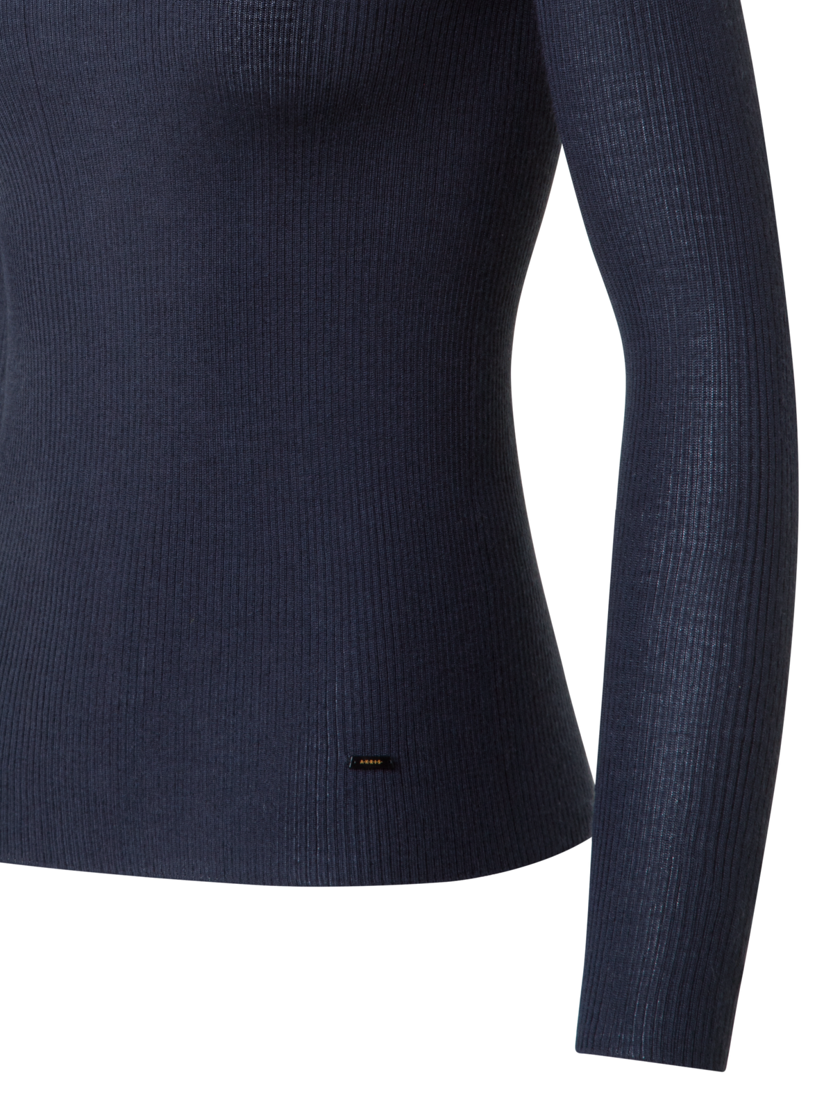 Designer Kaschmir-Seiden-Strickpullover mit Stehkragen - Dunkelblau - Blau