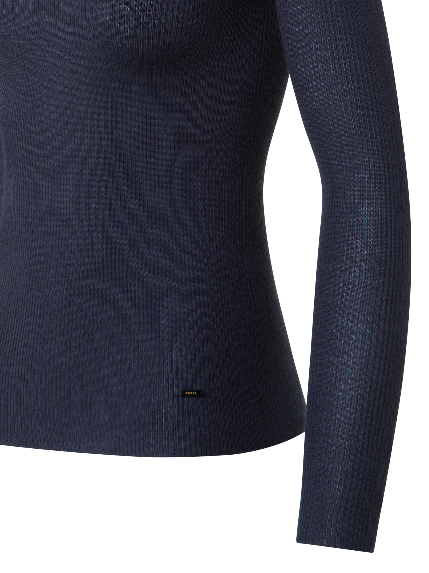 Designer Kaschmir-Seiden-Strickpullover mit Stehkragen - Dunkelblau - Blau