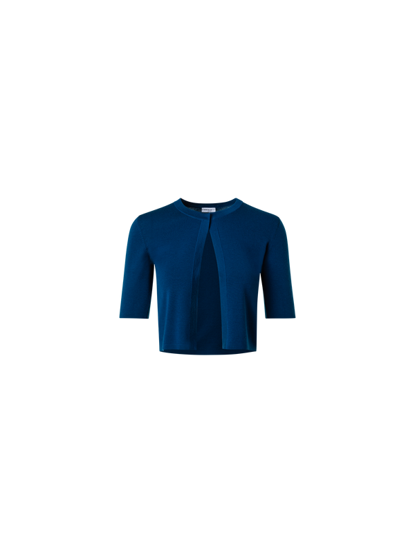 Designer Kurze Bolero-Strickjacke aus Schulwolle - Blau