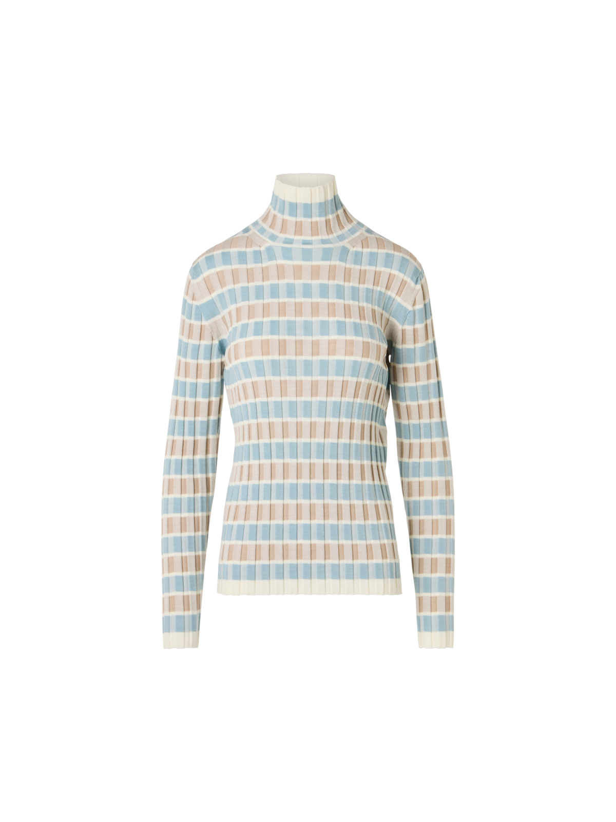 Designer Taillierter Merino-Ripppullover mit Karo-Intarsia - Bunt