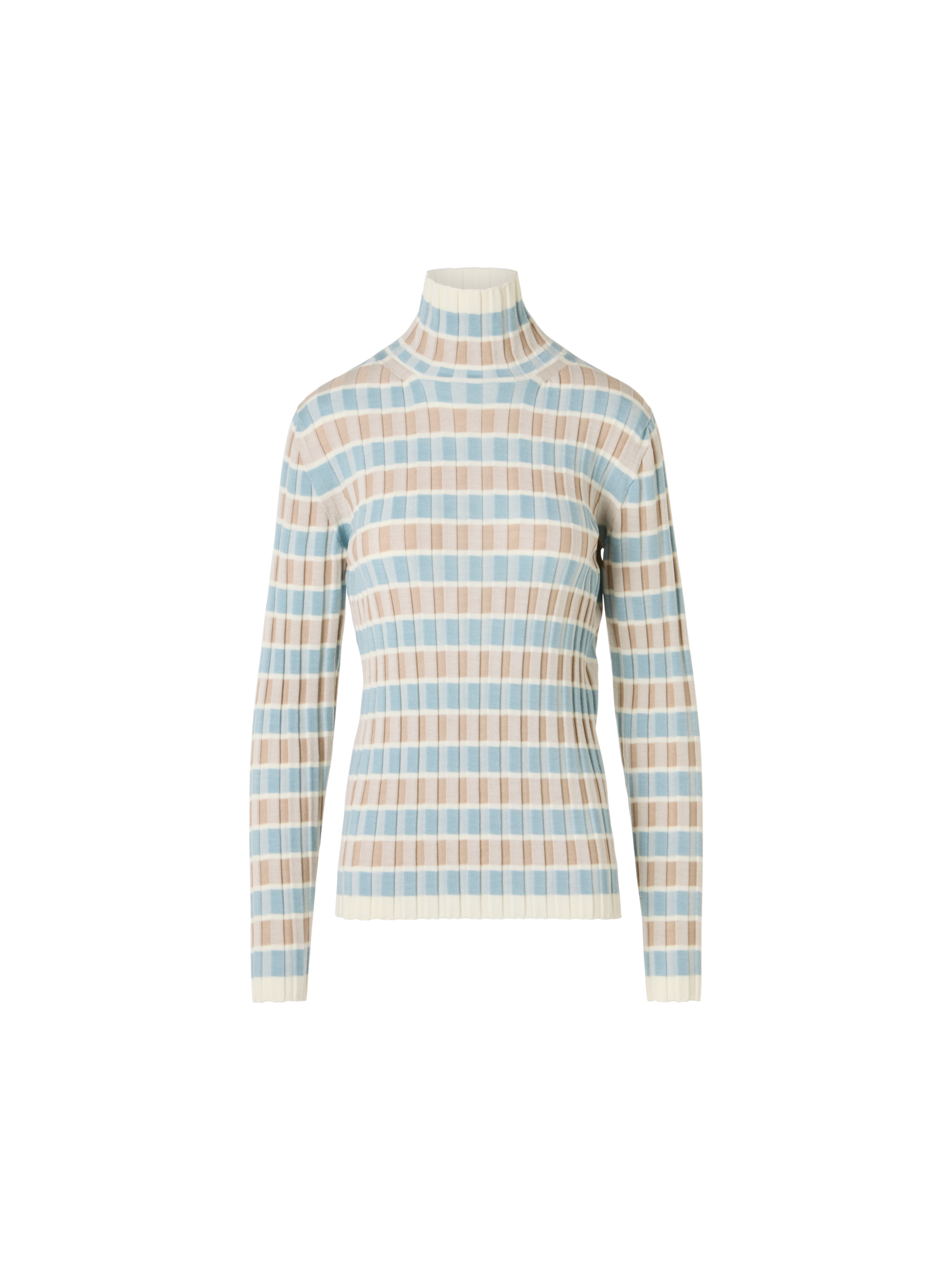 Designer Taillierter Merino-Ripppullover mit Karo-Intarsia - Bunt