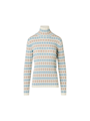 Designer Taillierter Merino-Ripppullover mit Karo-Intarsia - Bunt