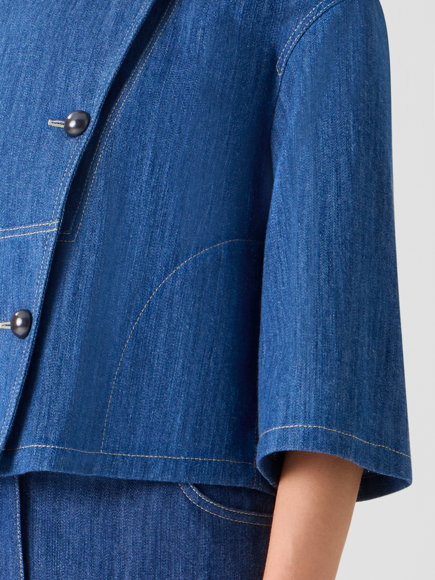 Designer Asymmetrische kastige Cropped-Denim-Jacke - Blau