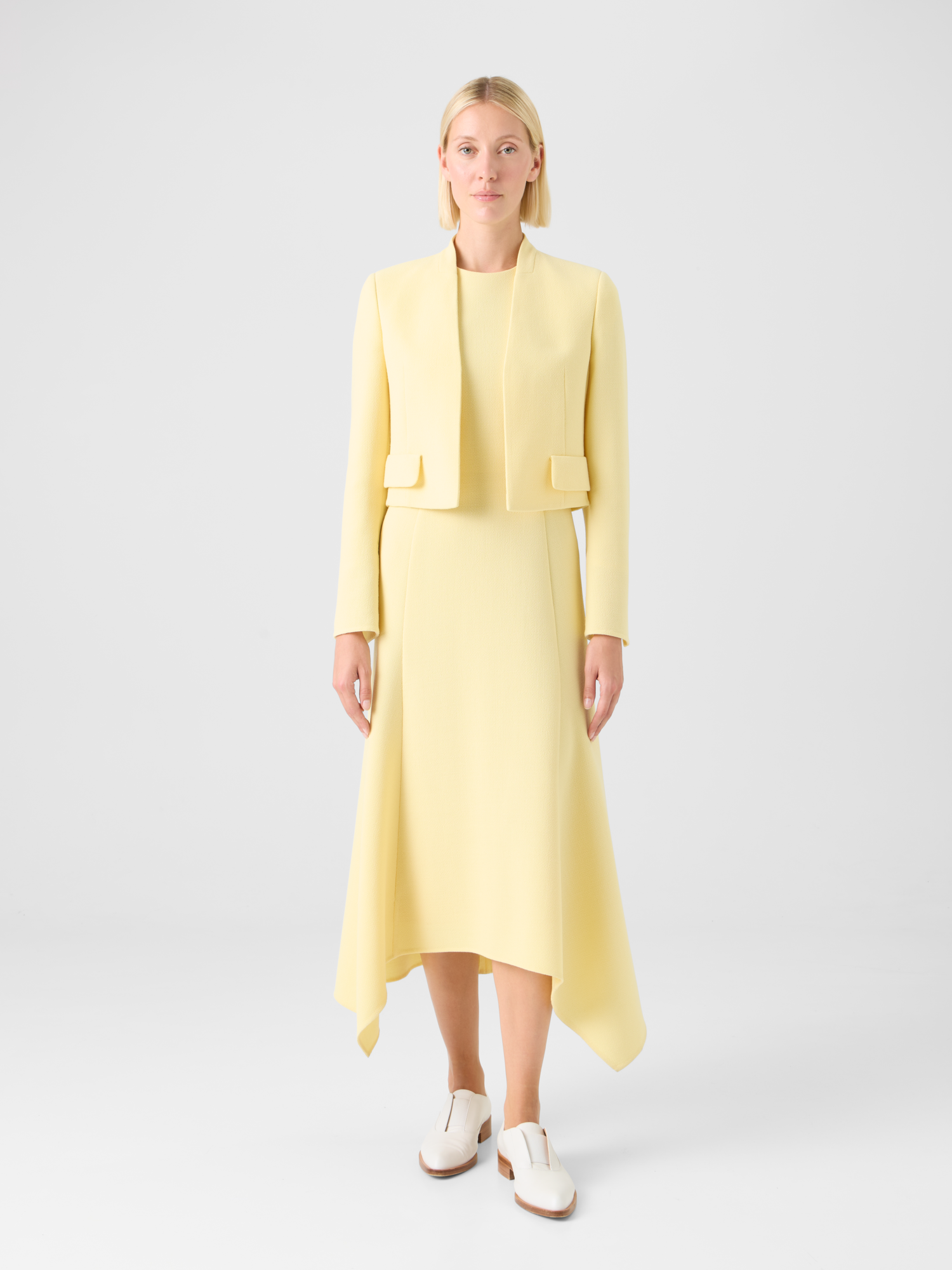 Designer Kurze Jacke aus Woll-Crêpe Doubleface - Gelb 