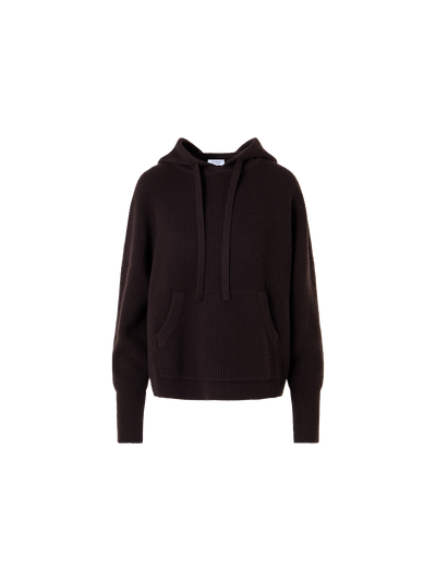Designer Wolle-Kaschmir Hoodie mit Fronttasche - Braun
