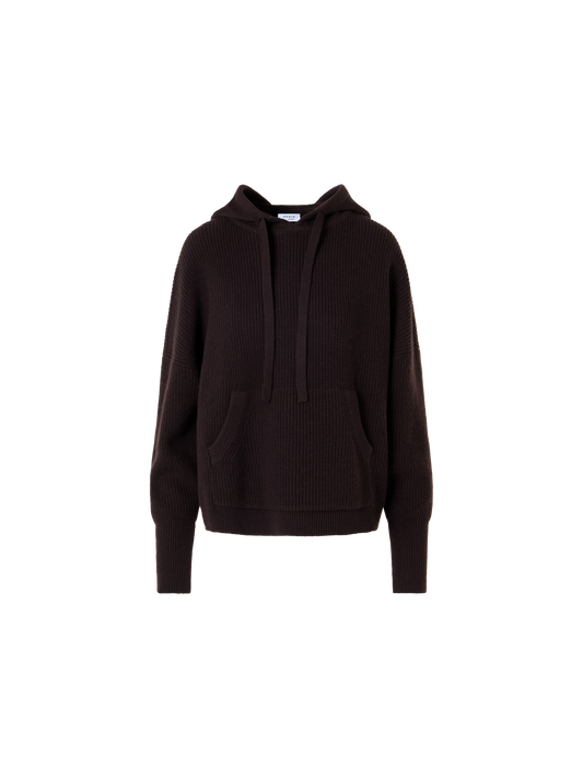 Designer Wolle-Kaschmir Hoodie mit Fronttasche - Braun