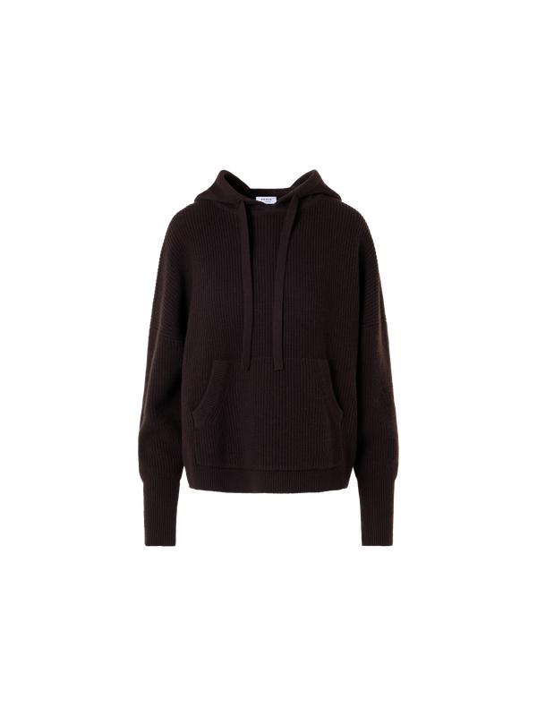 Designer Wolle-Kaschmir Hoodie mit Fronttasche - Braun