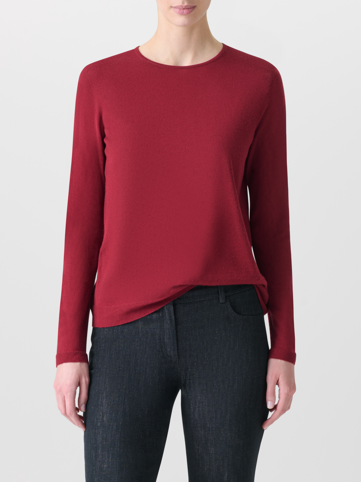 Designer Nahtloser Rundhals-Pullover aus Kaschmirseide - Weinrot - Rot 