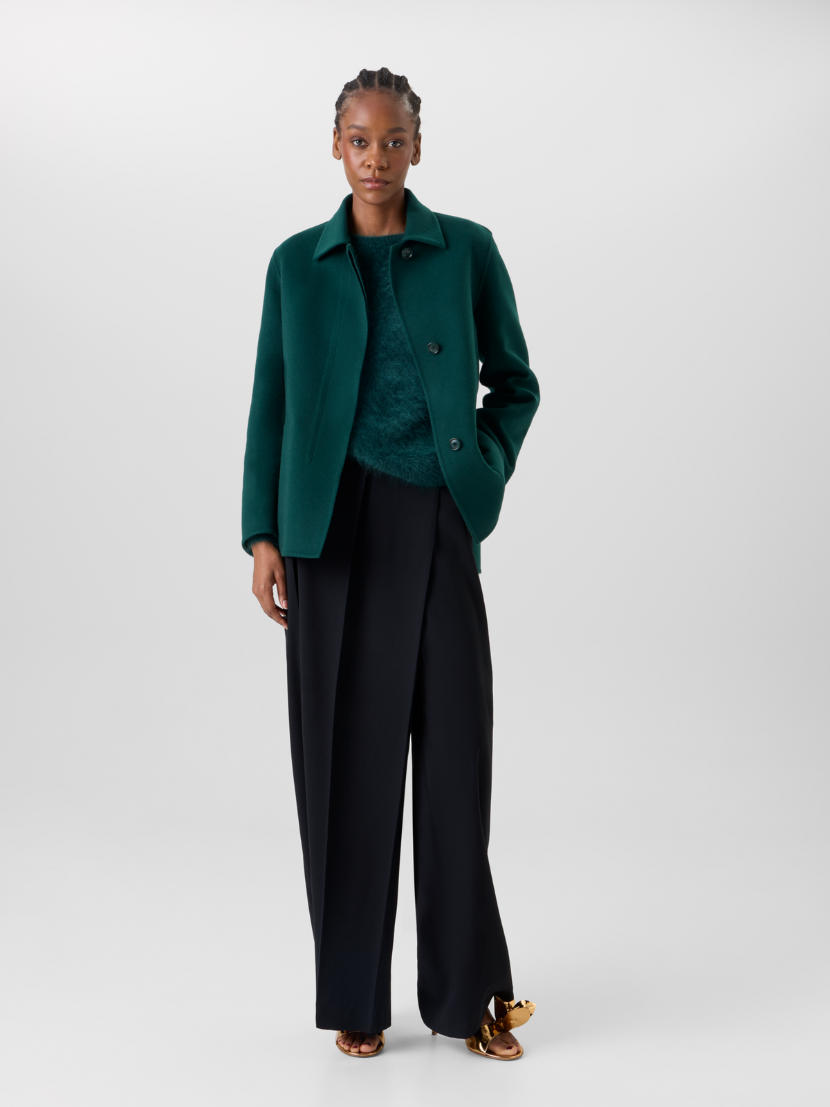 Designer Oversize Hemdjacke aus Kaschmir-Double-Face - Grün 