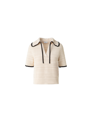 Designer Grob gestricktes Shirt mit Kontrastbündchen - Bunt - Beige
