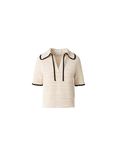 Designer Grob gestricktes Shirt mit Kontrastbündchen - Bunt - Beige