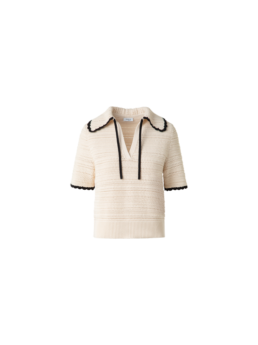 Designer Grob gestricktes Shirt mit Kontrastbündchen - Bunt - Beige