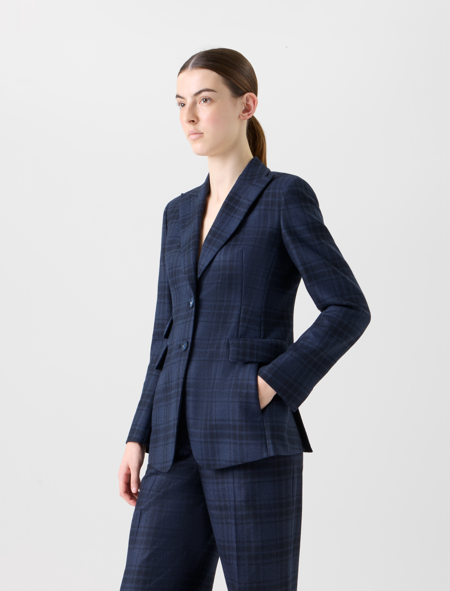 Designer Langer Doubleface Karo Blazer - Dunkelblau - Blau 