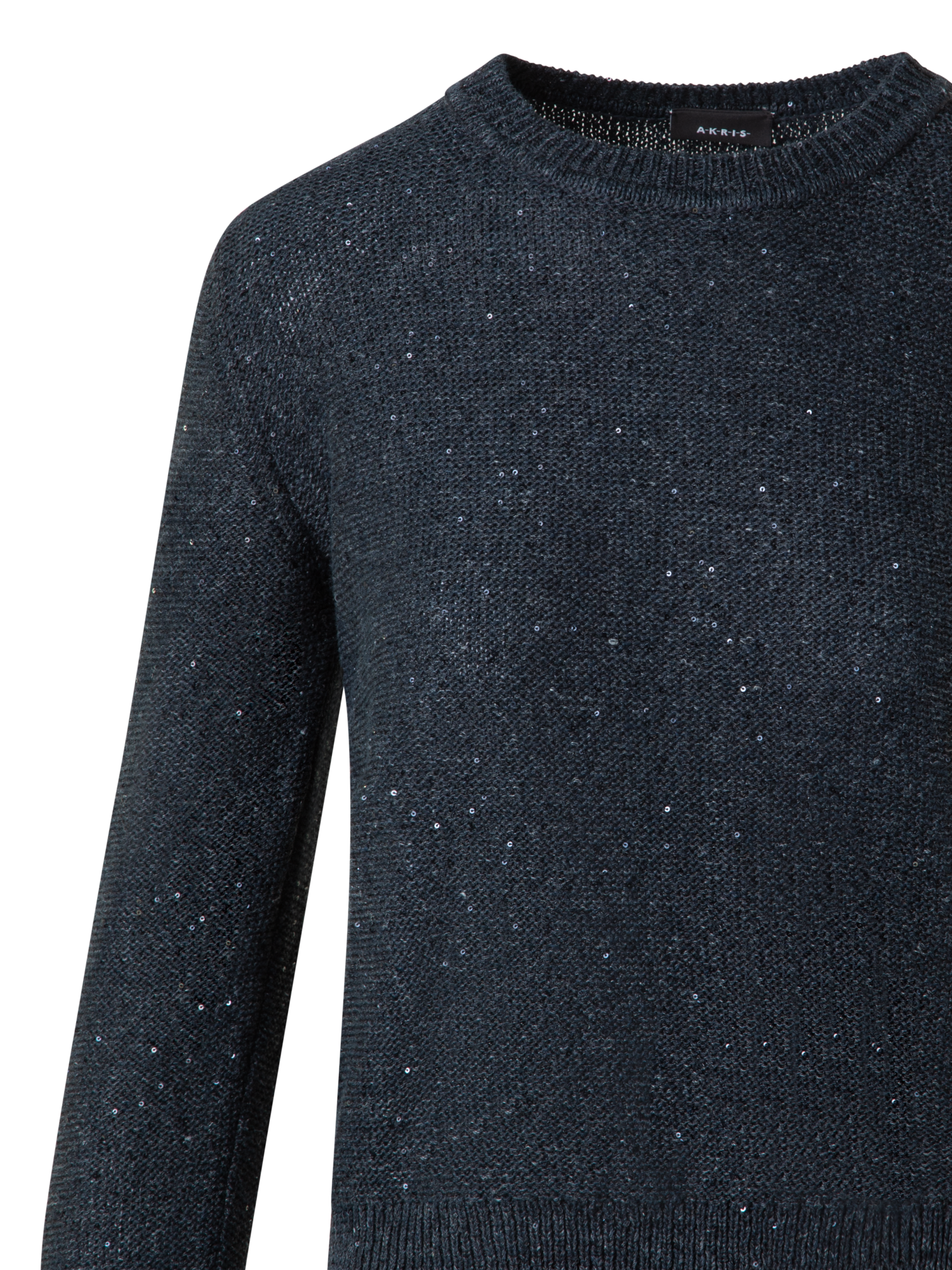 Designer Leinen-Baumwoll-Pullover mit Mikro-Pailletten - Grau