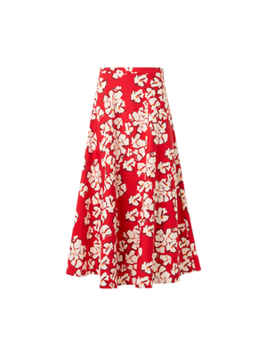 Designer Ausgestellter Midi-Rock mit Papercut Flower Print - Rot