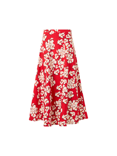 Designer Ausgestellter Midi-Rock mit Papercut Flower Print - Rot
