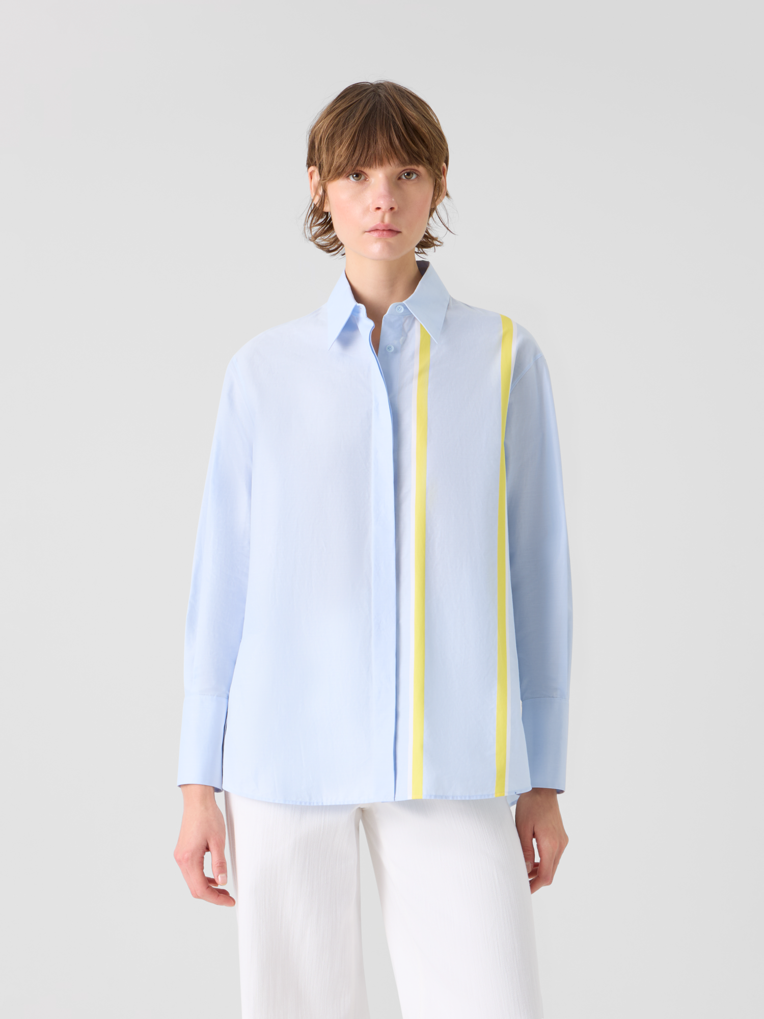 Designer Gestreifte Hemdbluseaus Baumwoll-Chambray - Blau 
