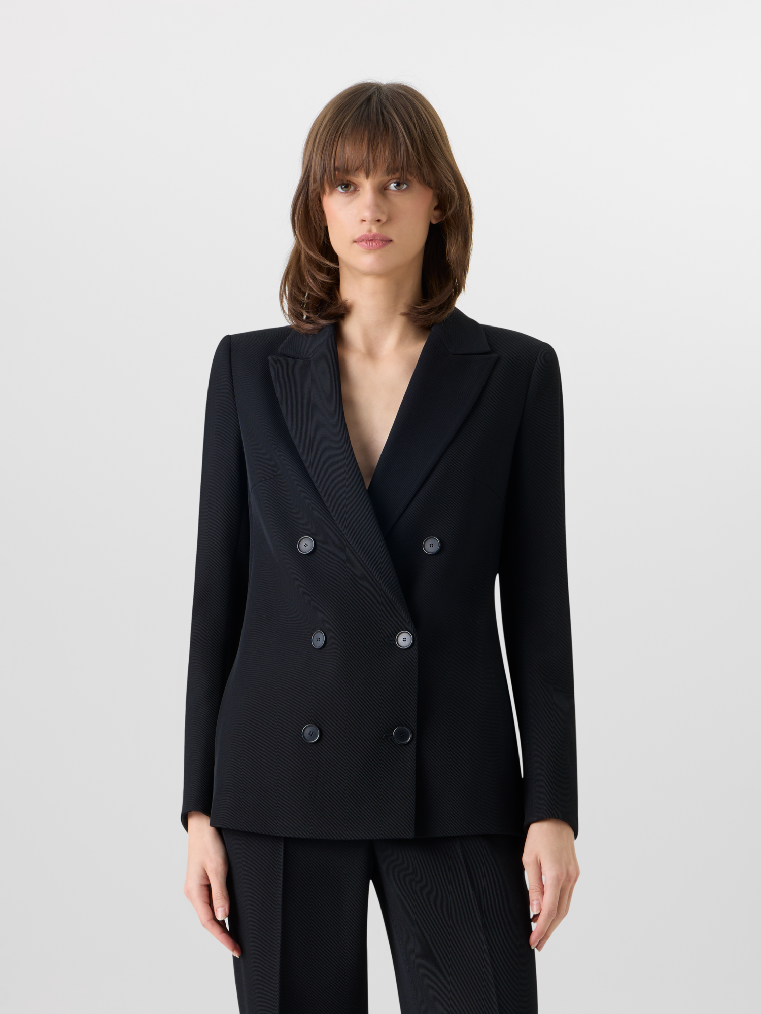 Designer Langärmelige Jacke aus Woll-Tricotine - Schwarz 