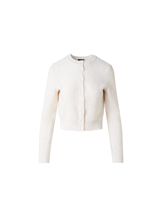 Designer Leinen-Baumwoll-Cardigan mit Micro-Pailletten - Beige