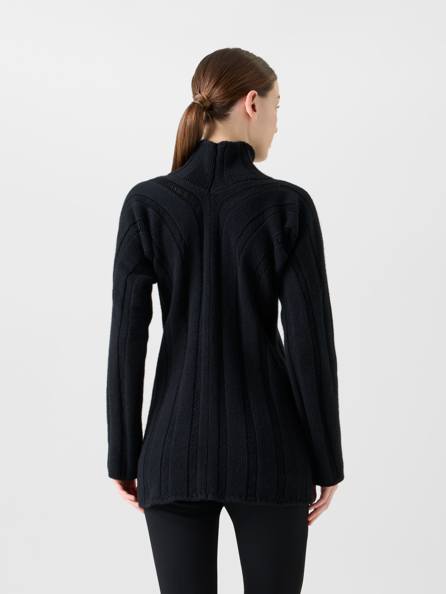 Designer Breitrippen Kaschmir Stehkragen Pullover - Schwarz 