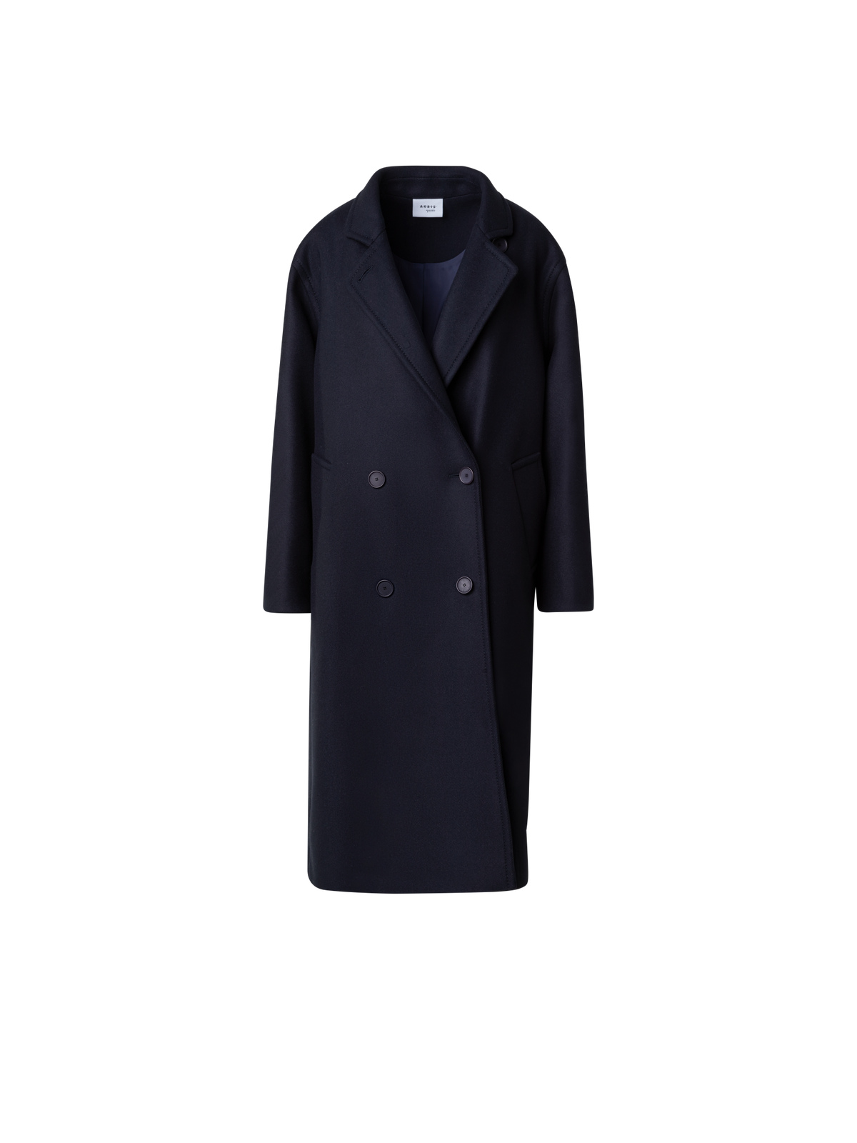 Designer Zweireihiger Langer Wollmantel - Dunkelblau - Blau