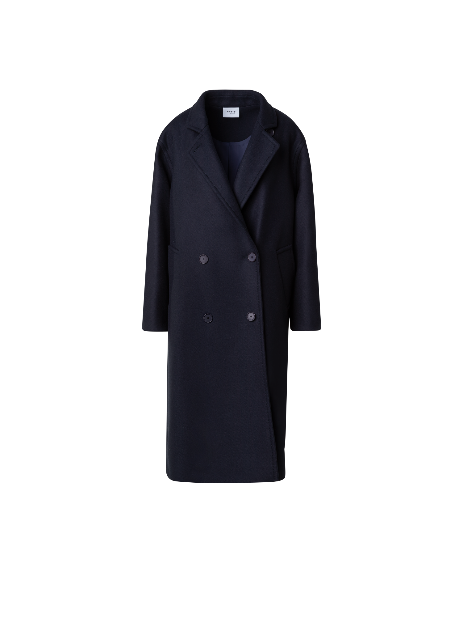 Designer Zweireihiger Langer Wollmantel - Dunkelblau - Blau