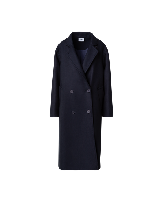 Designer Zweireihiger Langer Wollmantel - Dunkelblau - Blau