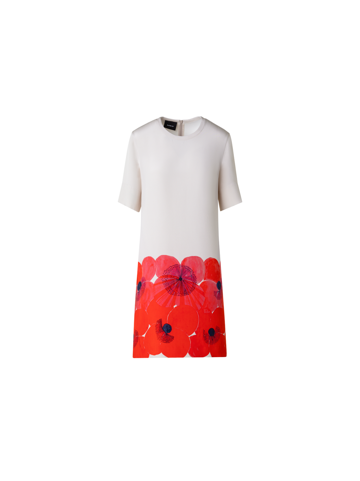 Designer Seiden Tunikakleid mit Poppy Druck - Bunt - Rot