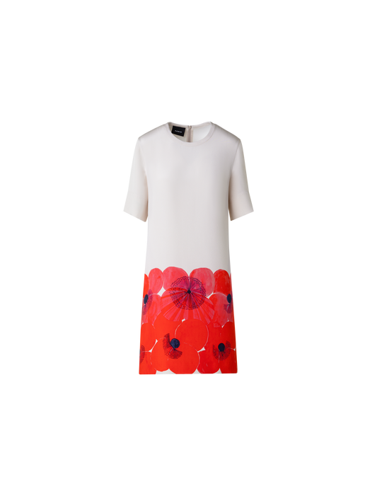 Designer Seiden Tunikakleid mit Poppy Druck - Bunt - Rot